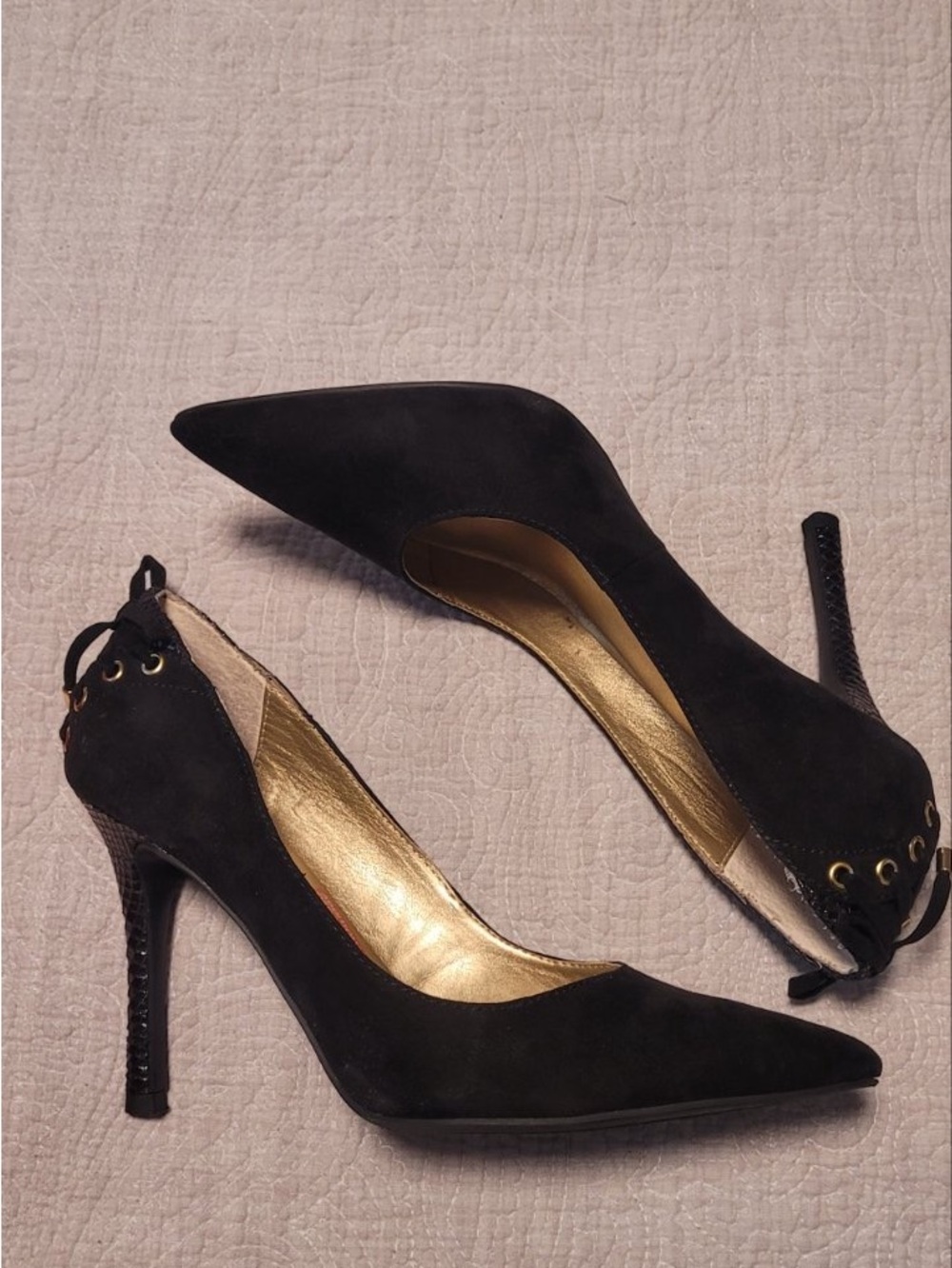 Guess Black Pointed Toe Stiletto Pumps with Gold Interior